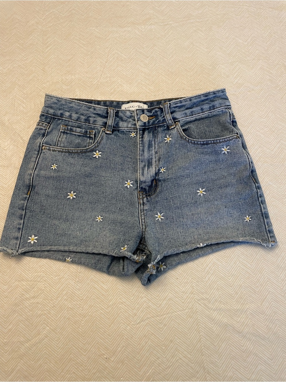 Daisy Embroidered Blue Denim Shorts